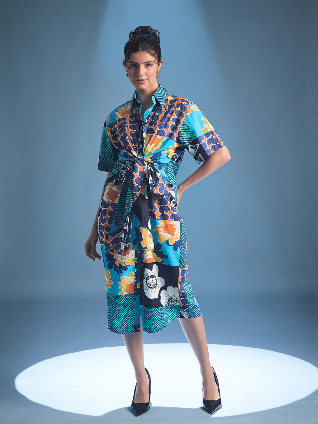 Knotted Shirt Midi Dress - Uptownie