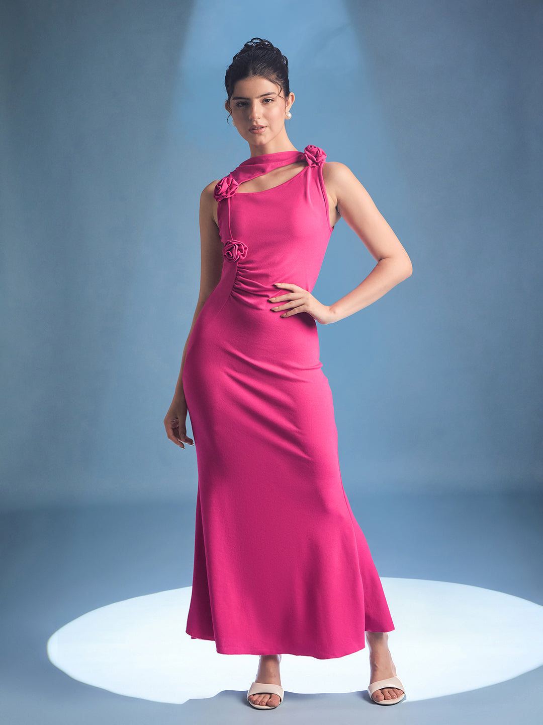 Cutout Rosette Maxi Dress - Uptownie