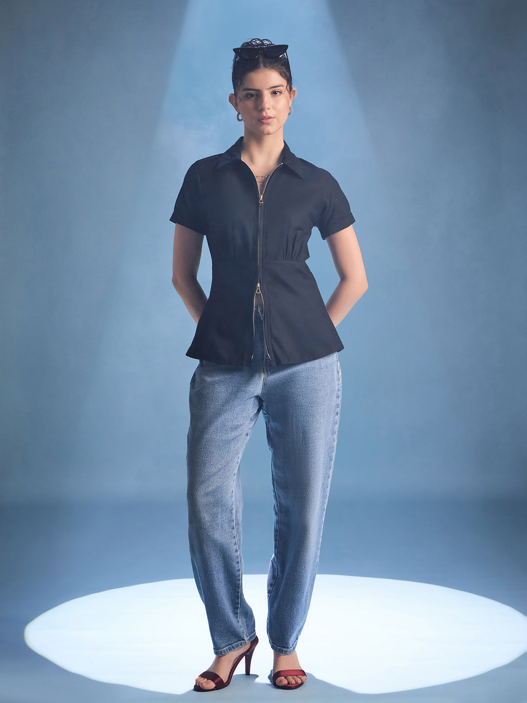 Zip-Through Fitted Cotton Top - Uptownie