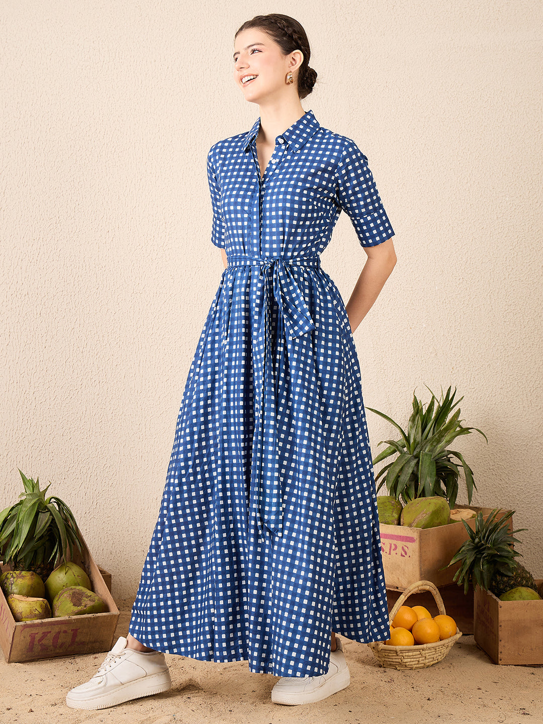 Buttoned Down Shirt Dress With Belt