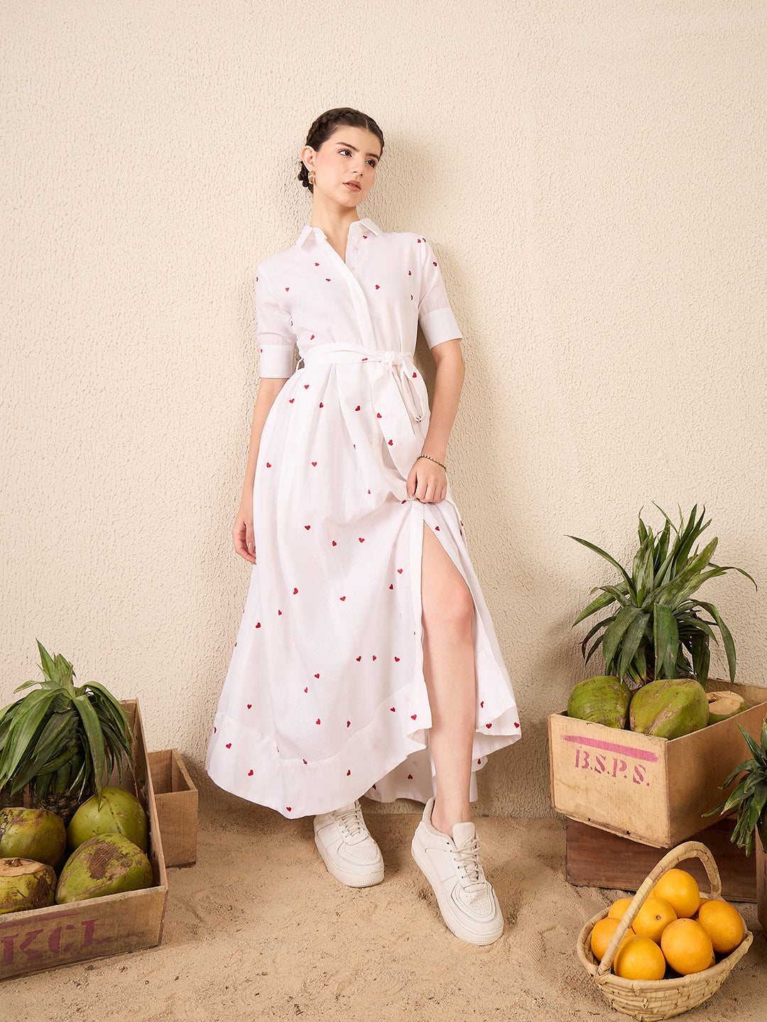 Buttoned Down Shirt Dress With Belt