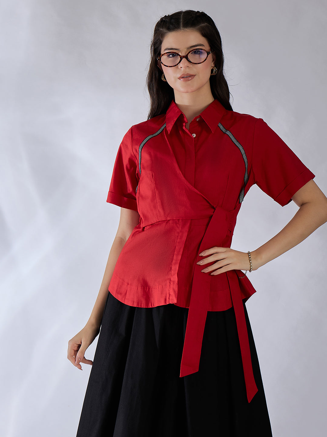Cotton Waist Tie-Up Shirt - Uptownie