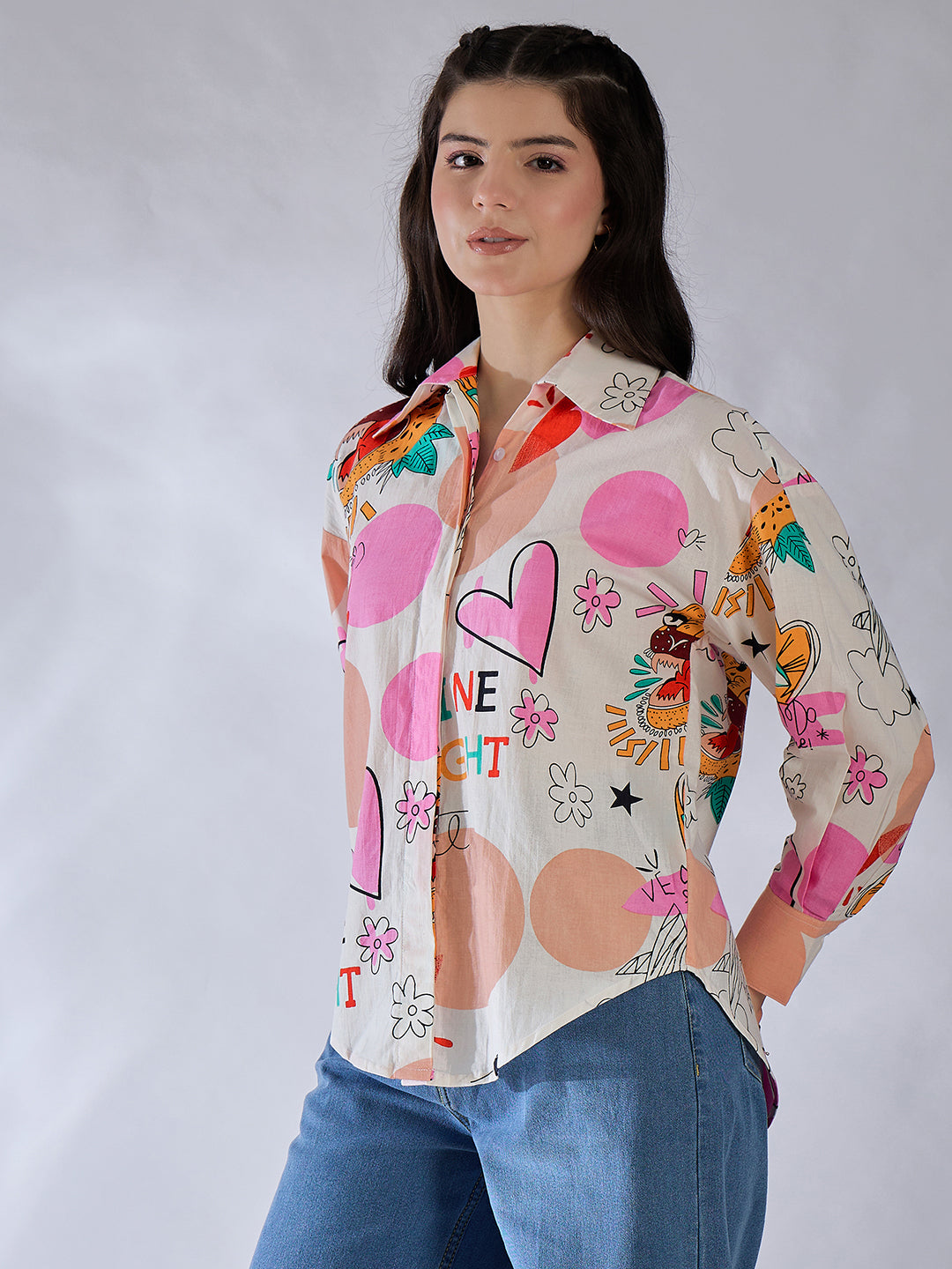 Printed Asymmetrical Cotton Shirt