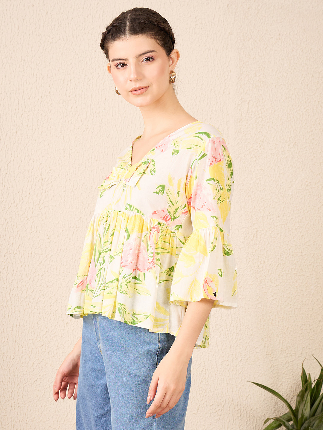 Bell Sleeve Cotton Peplum Top - Uptownie