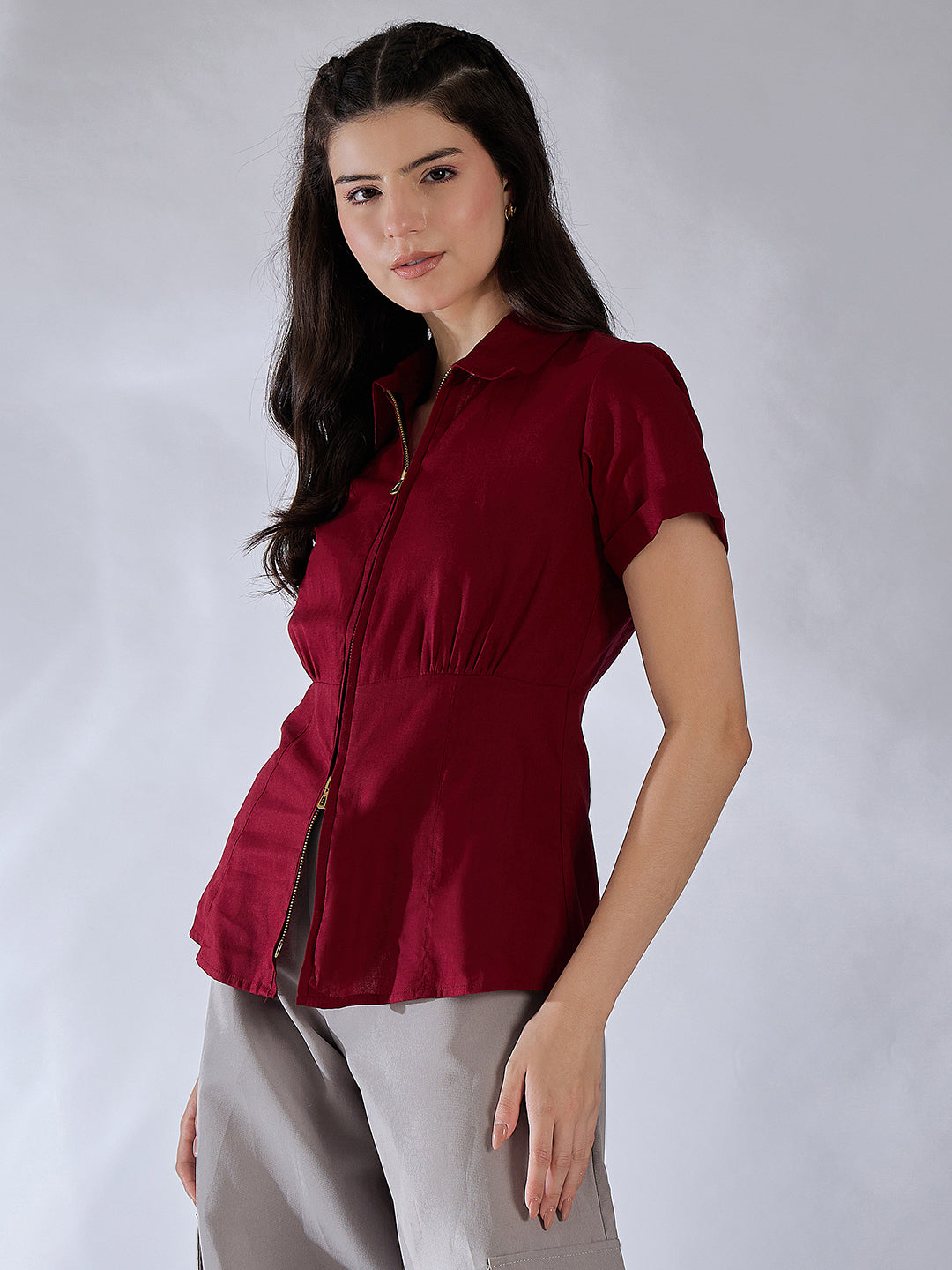 Zip-Through Fitted Cotton Top - Uptownie