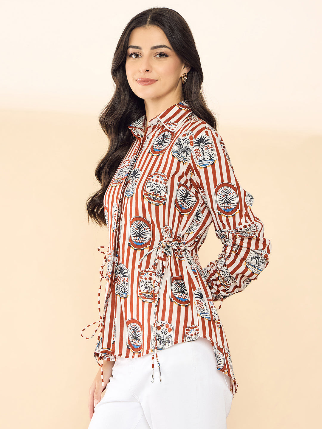 Cinch Waist Pure Cotton Tie-Up Shirt