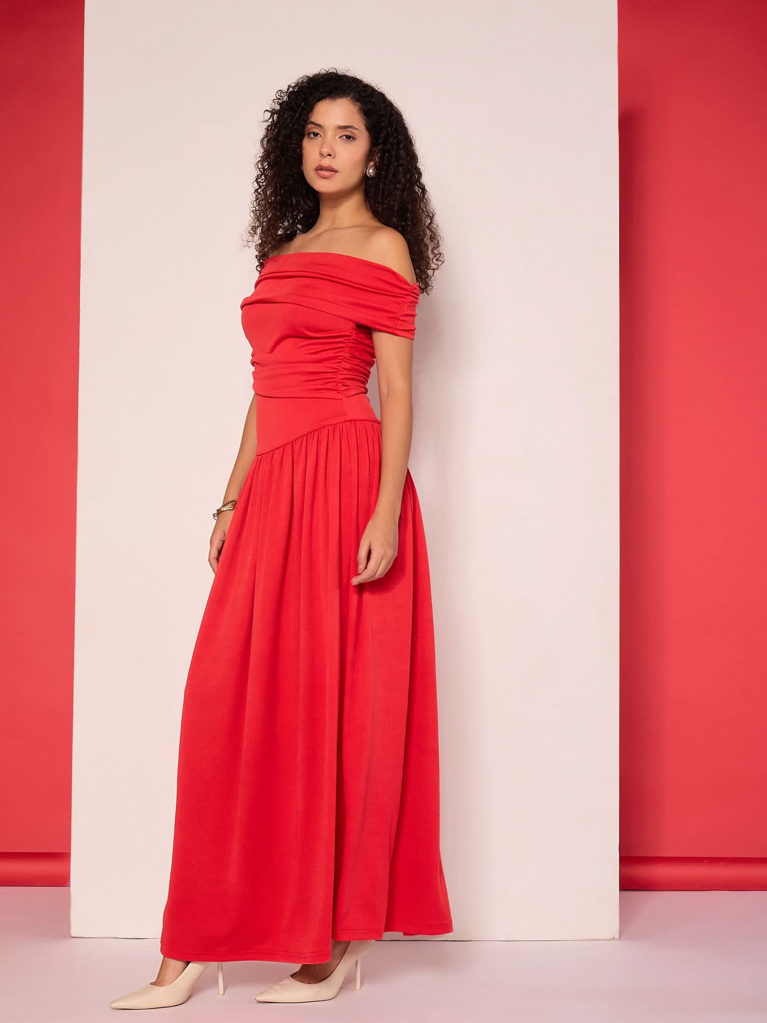 Off Shoulder Drop Waist Maxi Dress - Uptownie