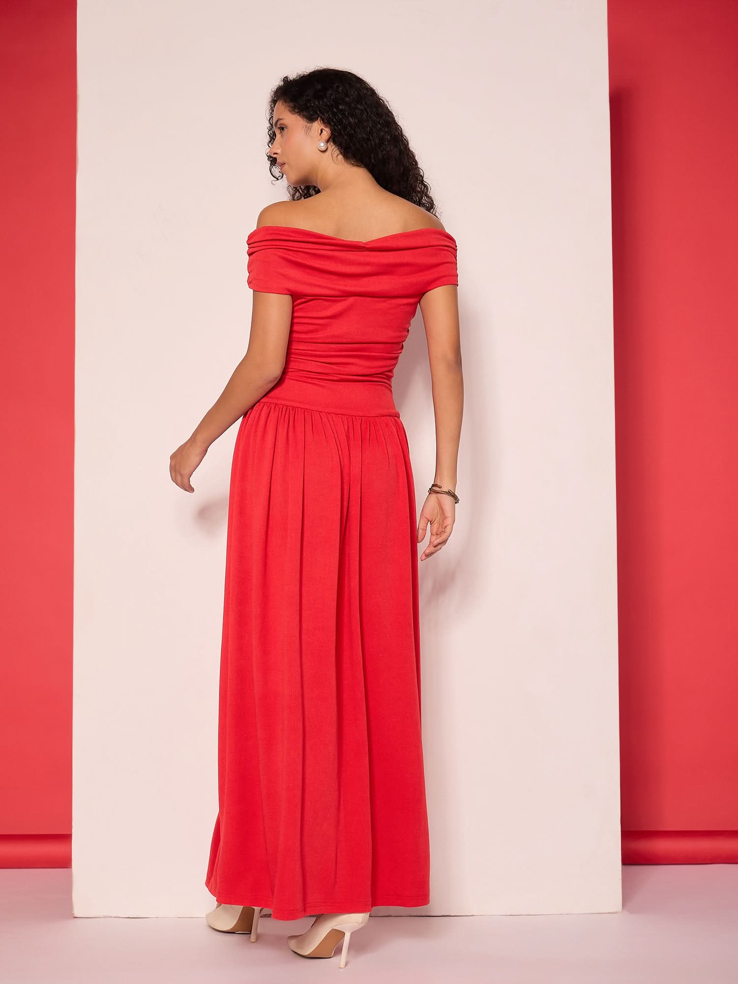 Off Shoulder Drop Waist Maxi Dress - Uptownie