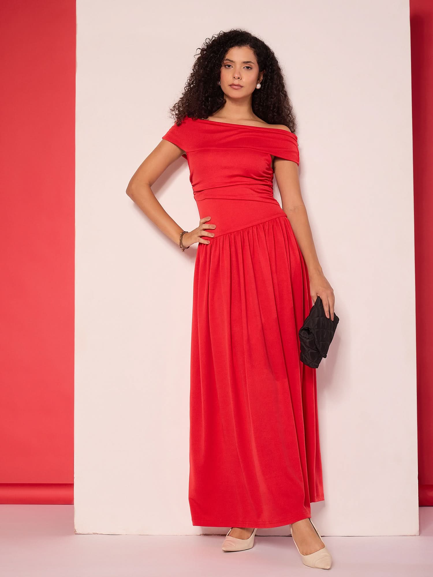 Off Shoulder Drop Waist Maxi Dress - Uptownie