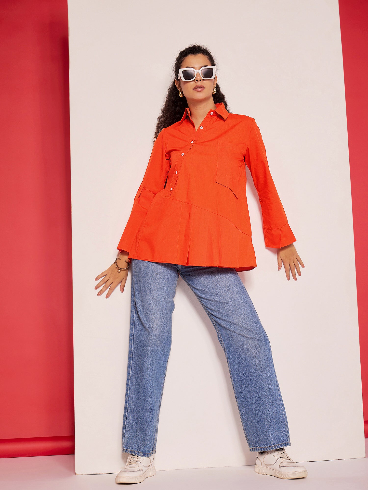 Asymmetric Pleated Cotton Shirt - Uptownie