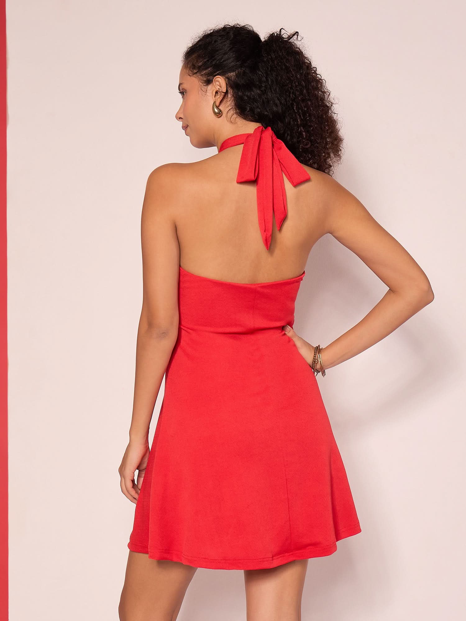 Stretchable Halter Neck Mini Skater Dress Stretchable Halter Neck Mini Skater Dress
