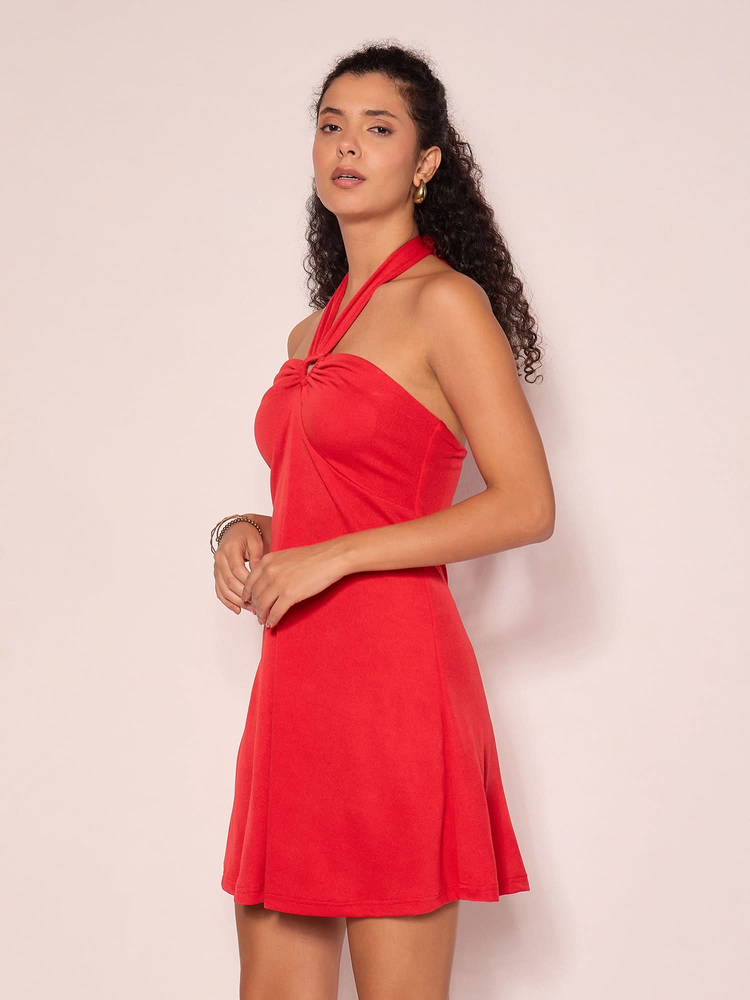 halter figure skating dress Stretchable Halter Neck Mini Skater Dress