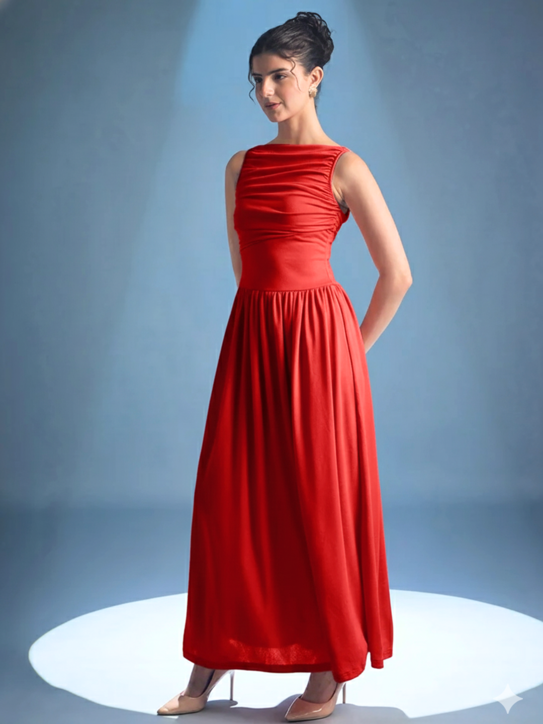 Stretchable Gathered Drop Waist Maxi Dress