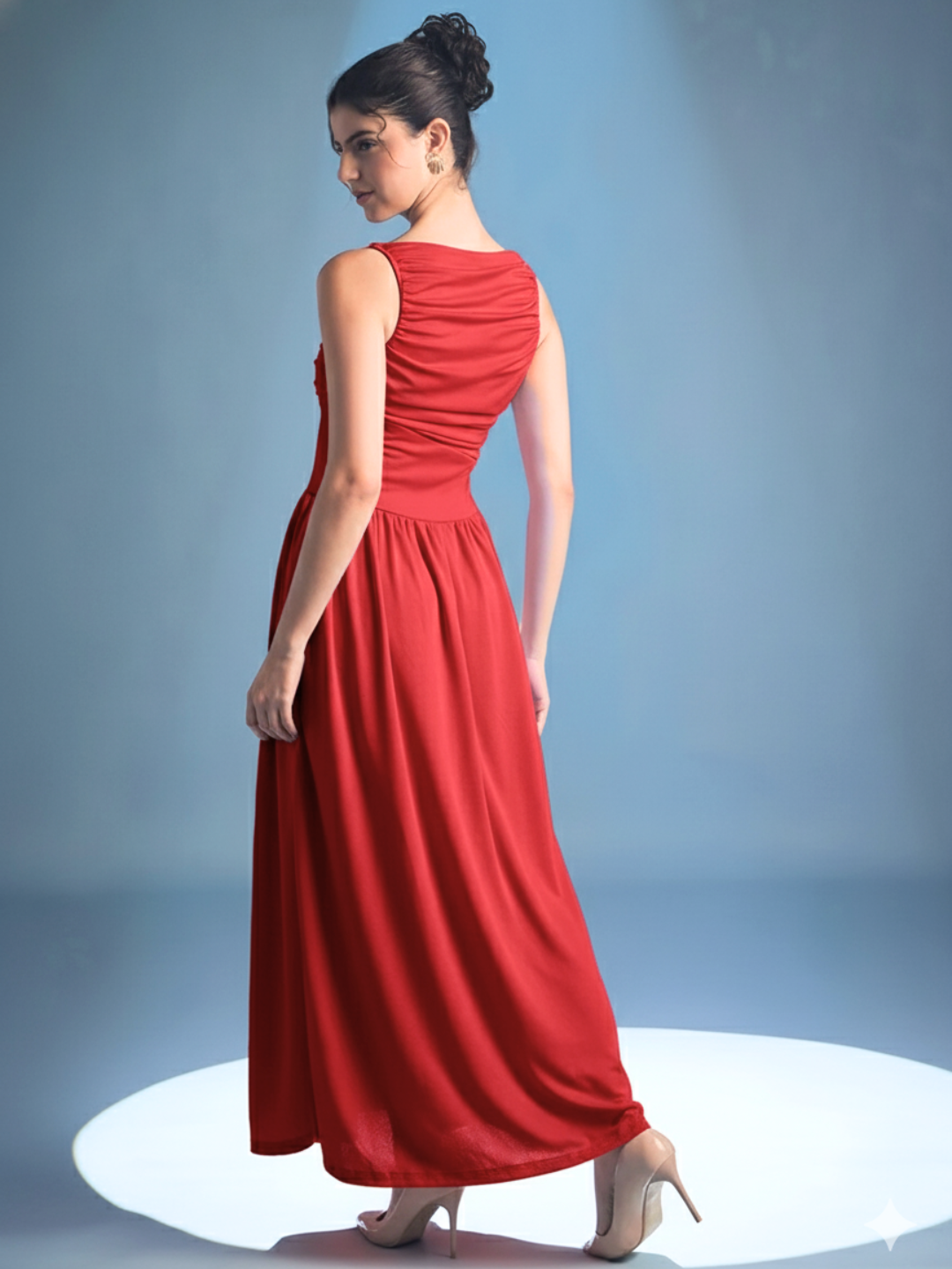 Stretchable Gathered Drop Waist Maxi Dress