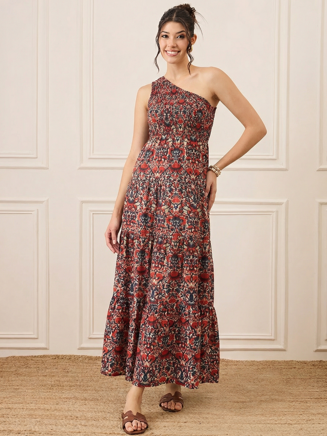 One Shoulder Smocked Maxi Dress