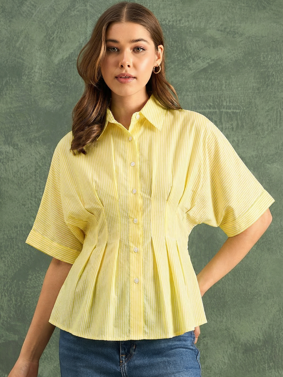 Drop Shoulder Pleated Pure Cotton Shirt