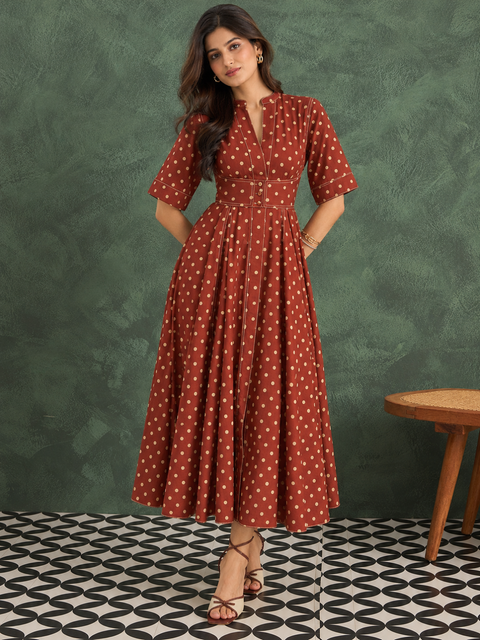 Corset Panelled Cotton Midi Dress