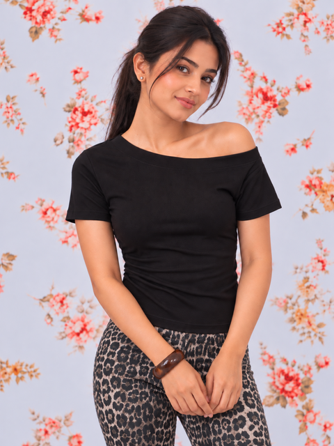 Off Shoulder Waisted Cotton Tee