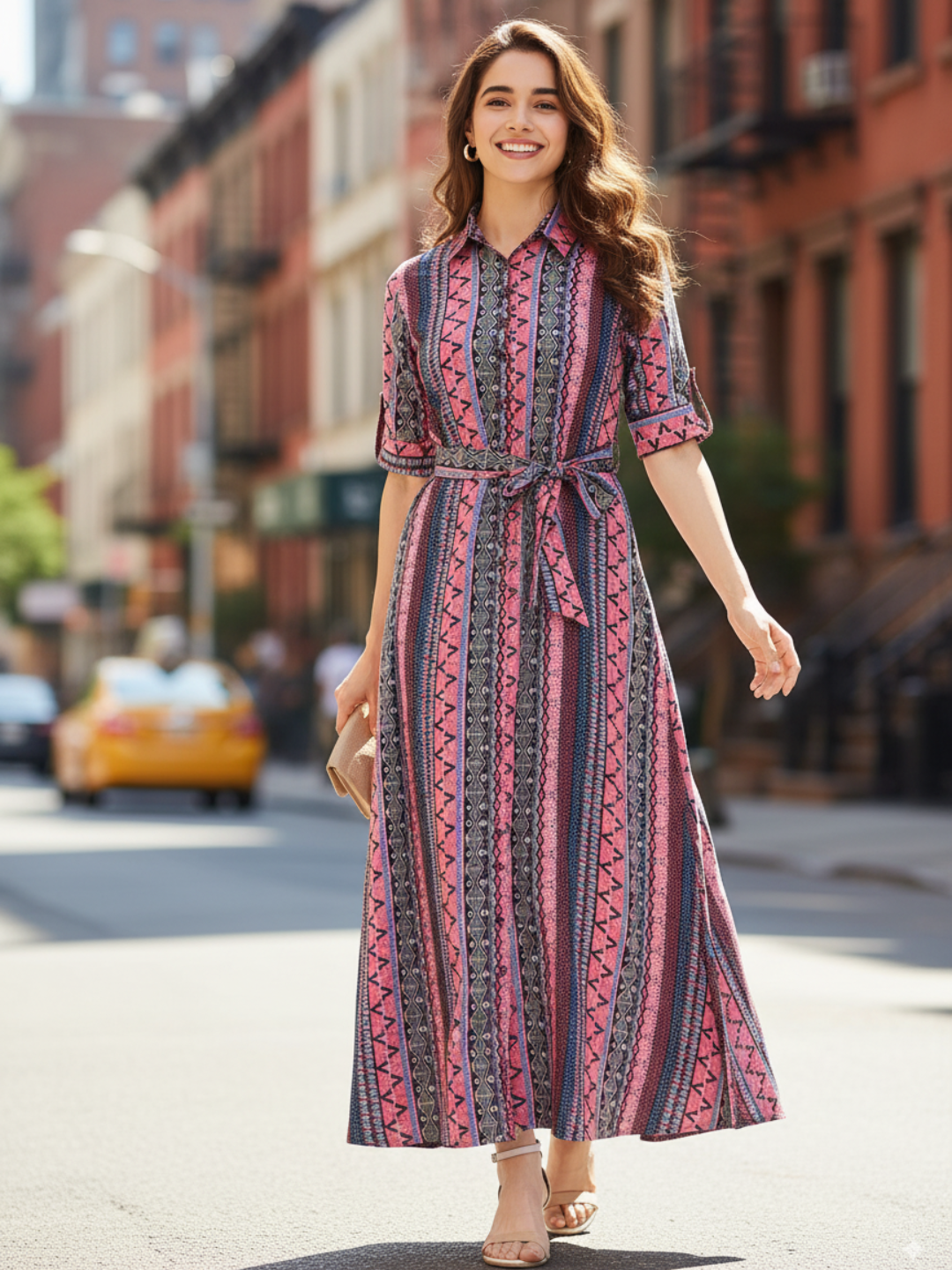 Collar Buttoned Down Shirt Maxi Dress - Uptownie