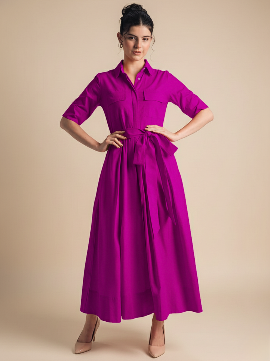 green emerald velvet dress Hazelshine Blue Cotton Flared Shirt Dress – Ruffleberry main image 0