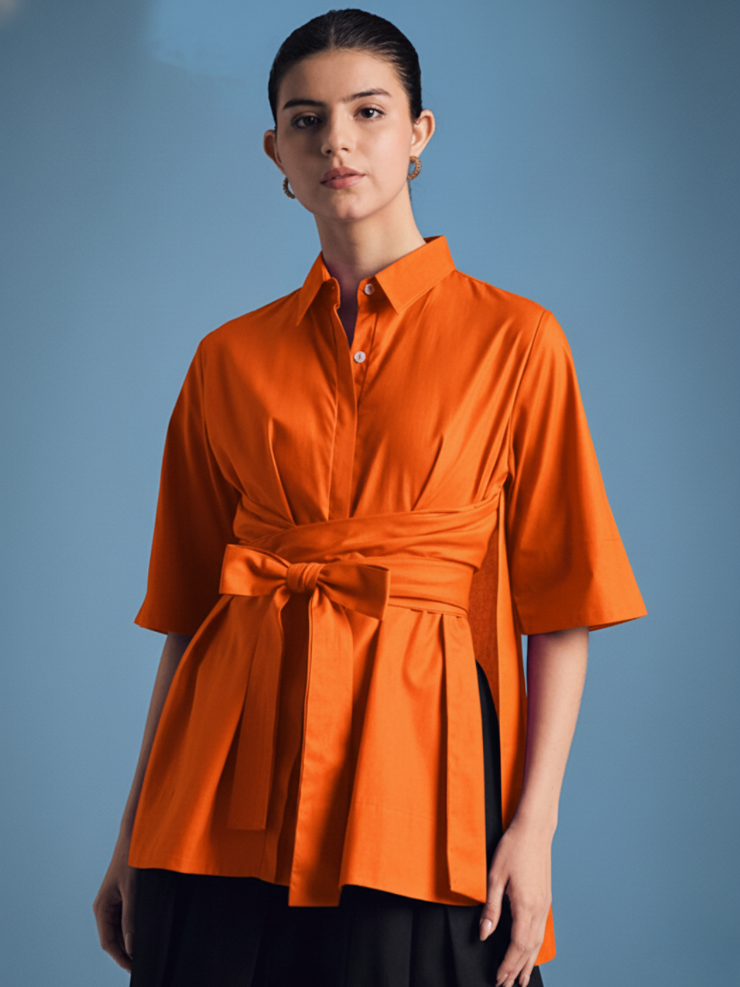 Cotton Tie Up Cape Shirt