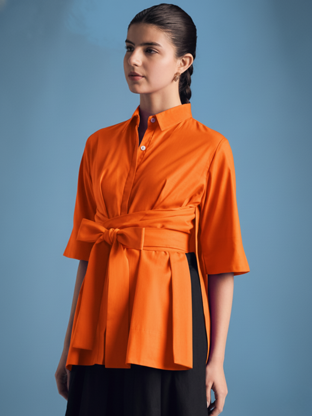 Cotton Tie Up Cape Shirt