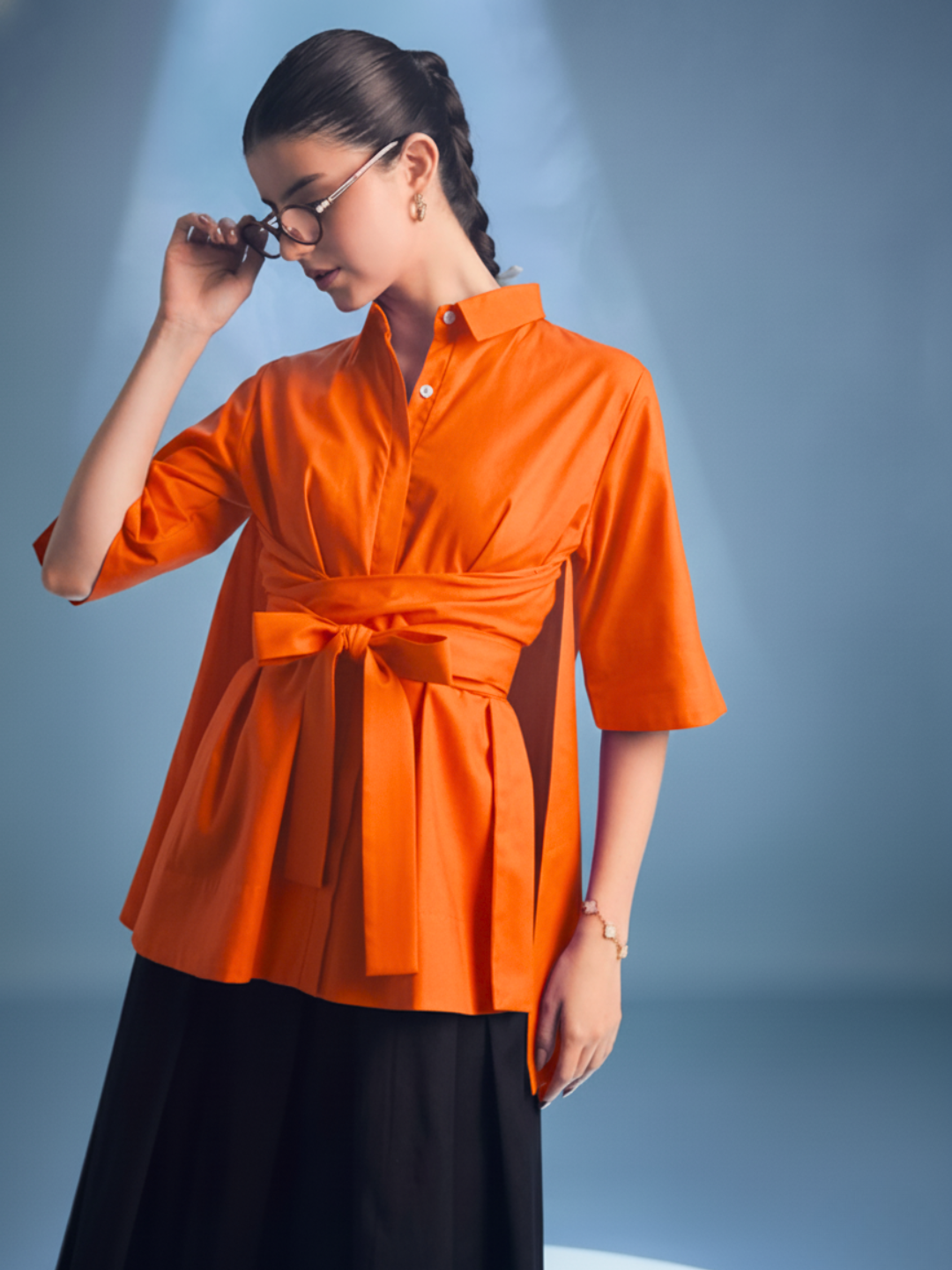 Cotton Tie Up Cape Shirt