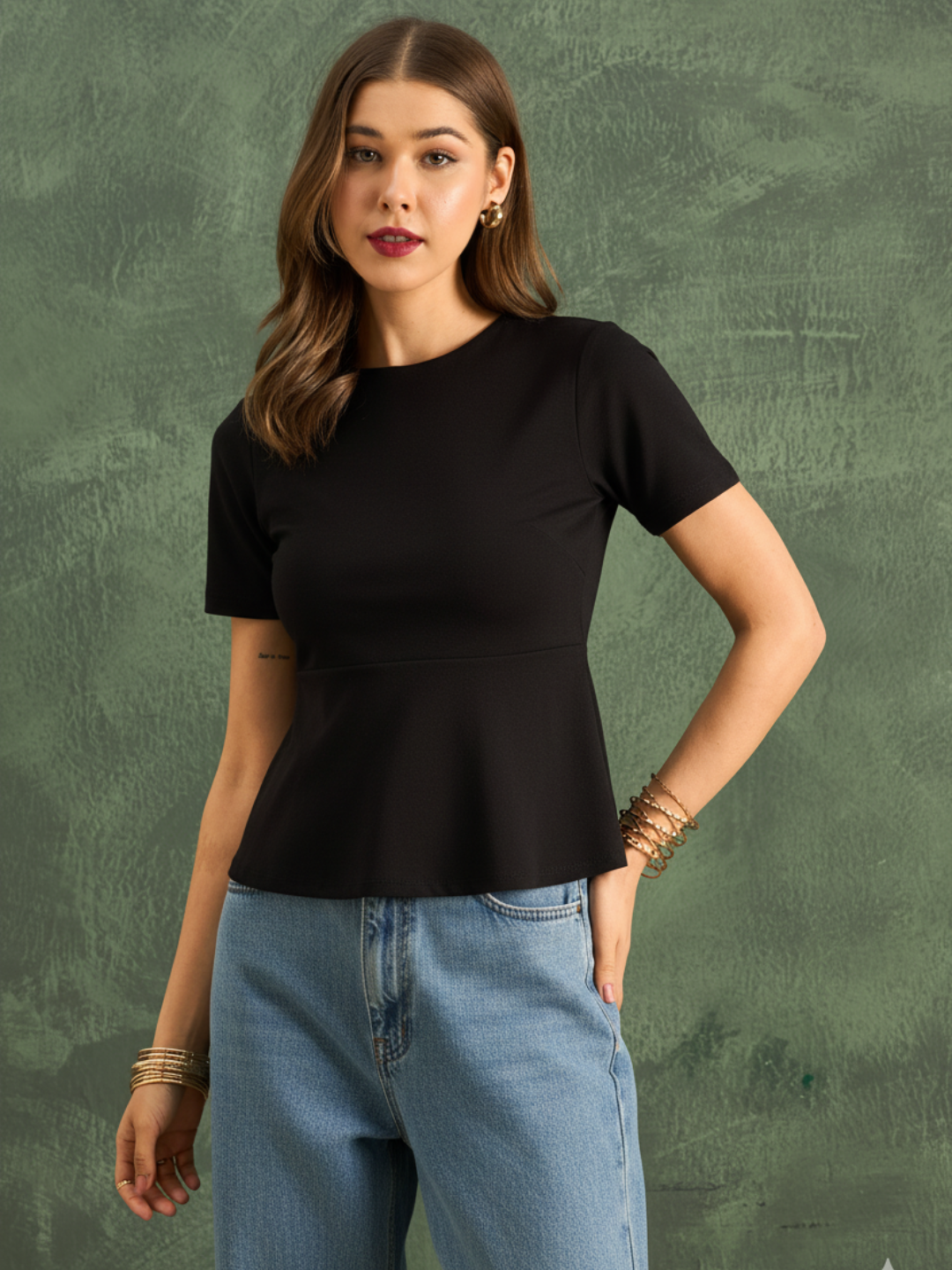 Stretchable Half Sleeve Peplum Top