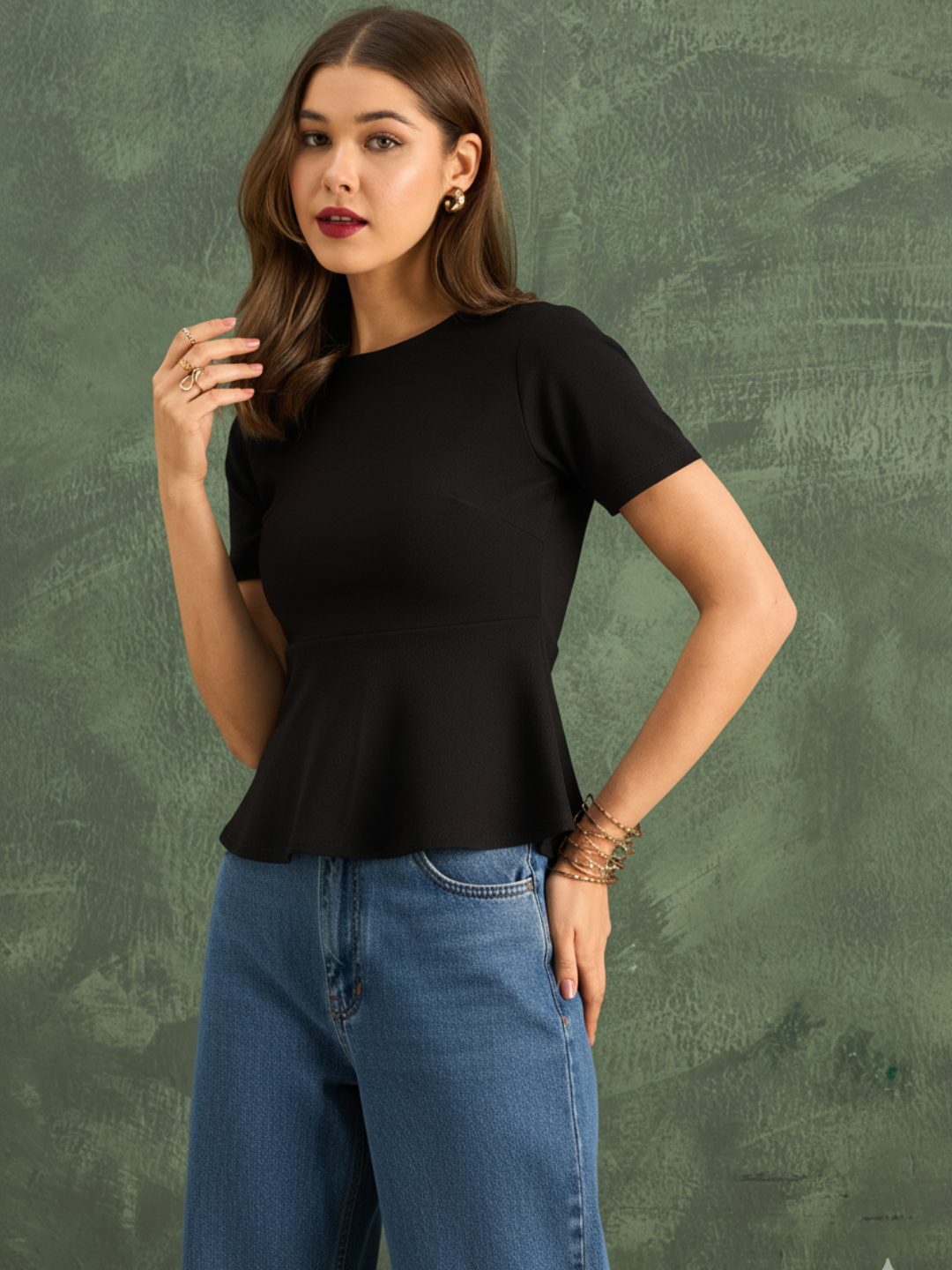Stretchable Half Sleeve Peplum Top