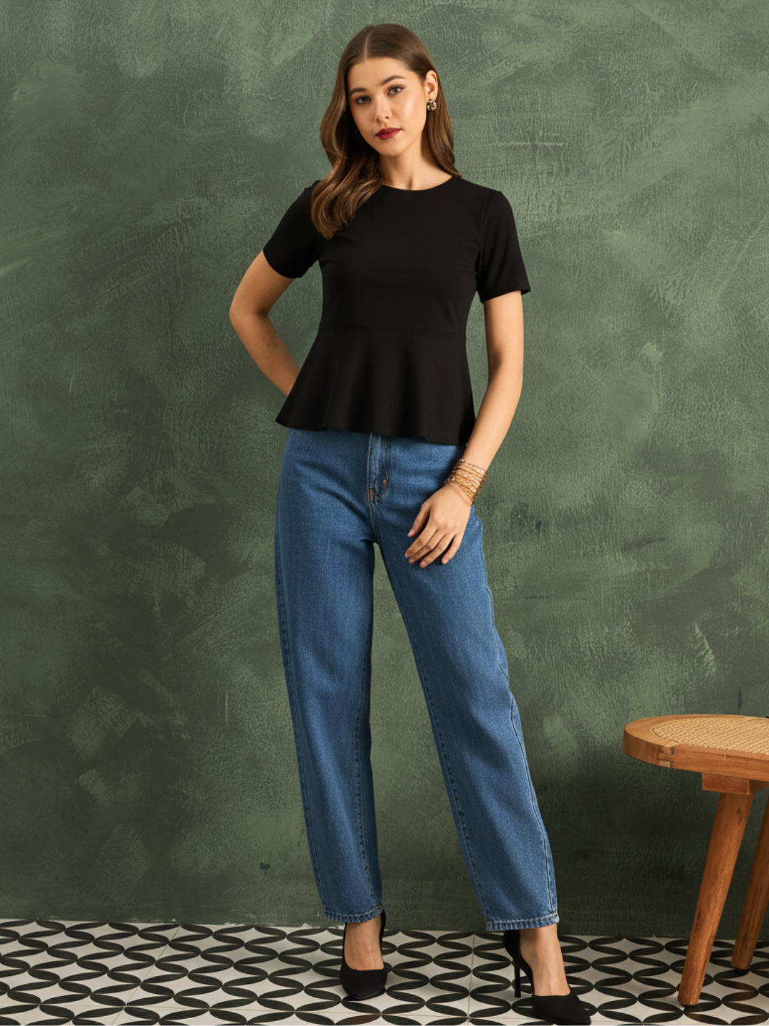 Stretchable Half Sleeve Peplum Top