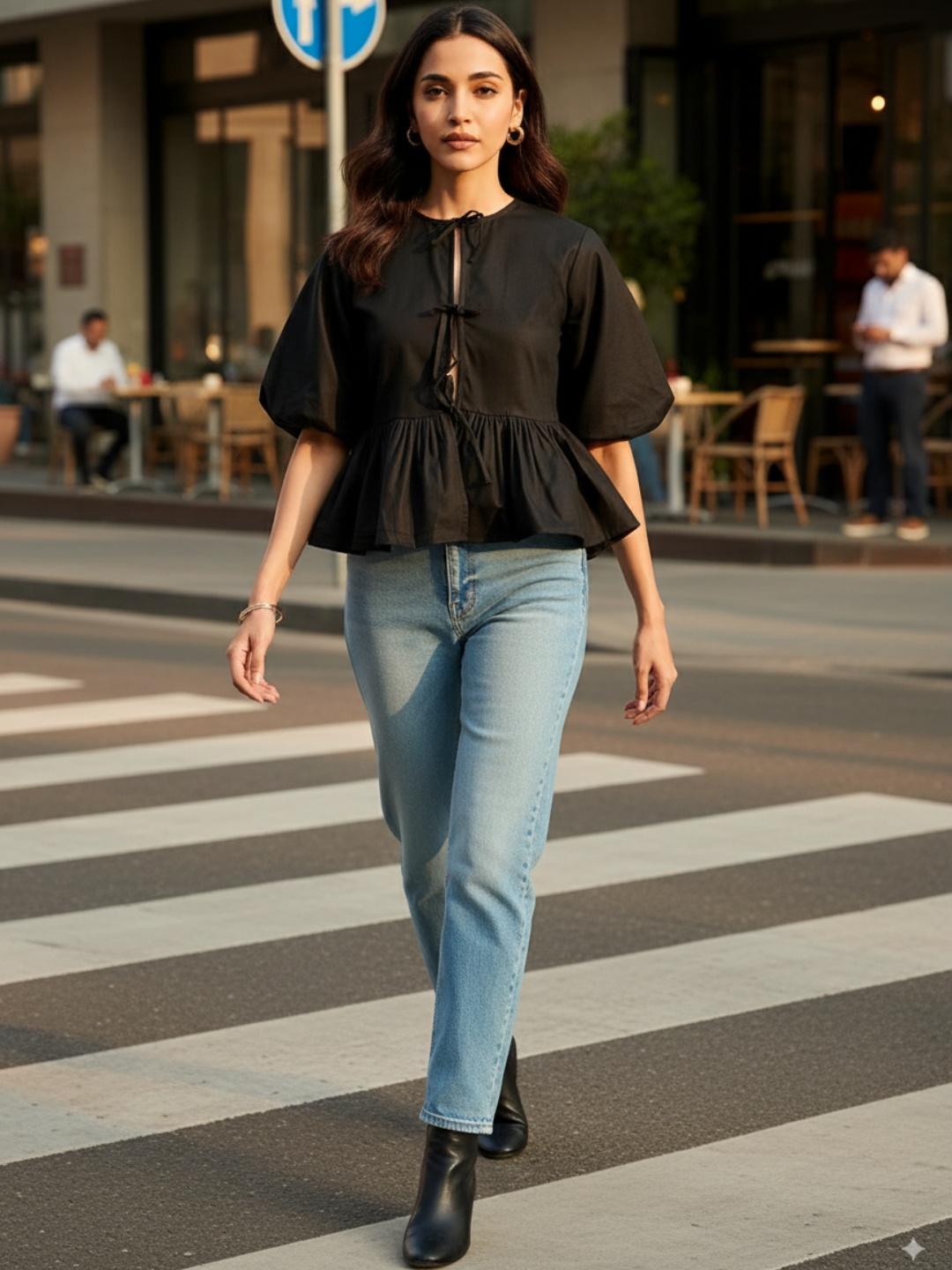 Cotton Tie-Up Peplum Top - Uptownie
