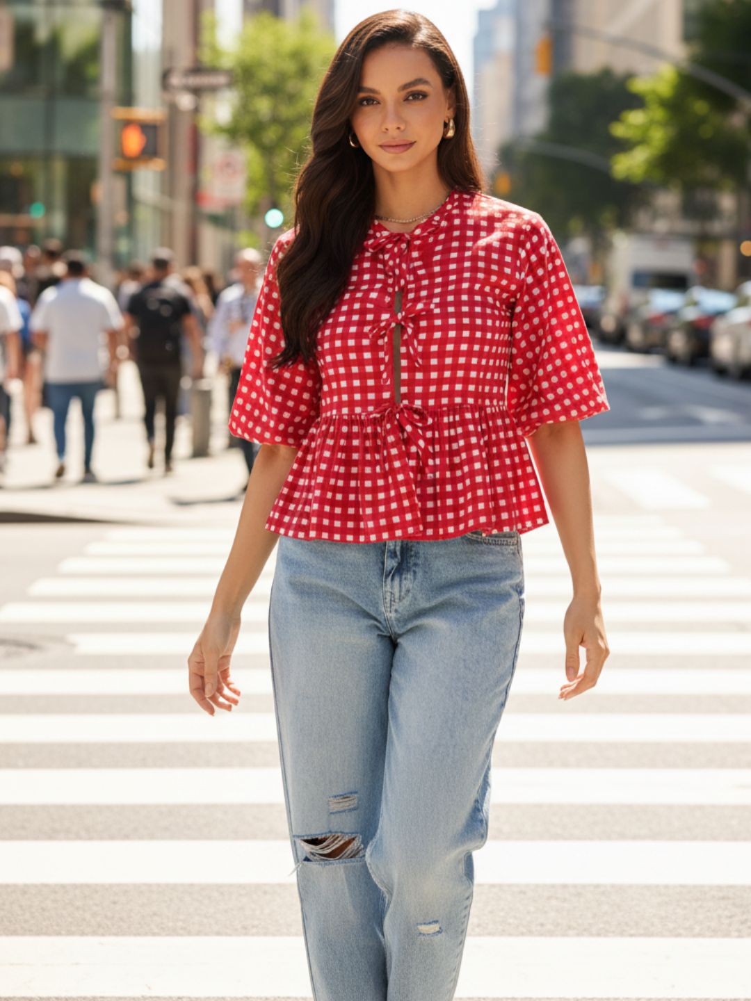 Printed Cotton Tie-Up Peplum Top - Uptownie