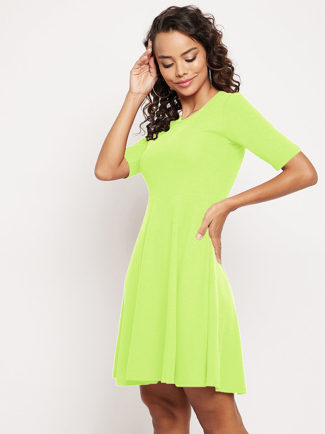 Round Neck Stretchable Skater Cotton Dress - Uptownie