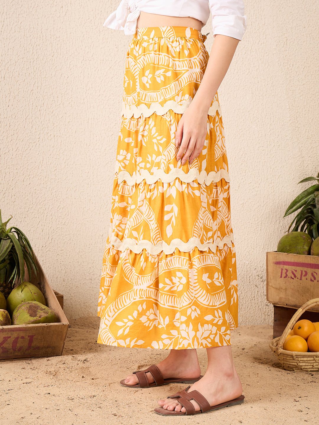 Ric-Rac Cotton Tiered Maxi Skirt