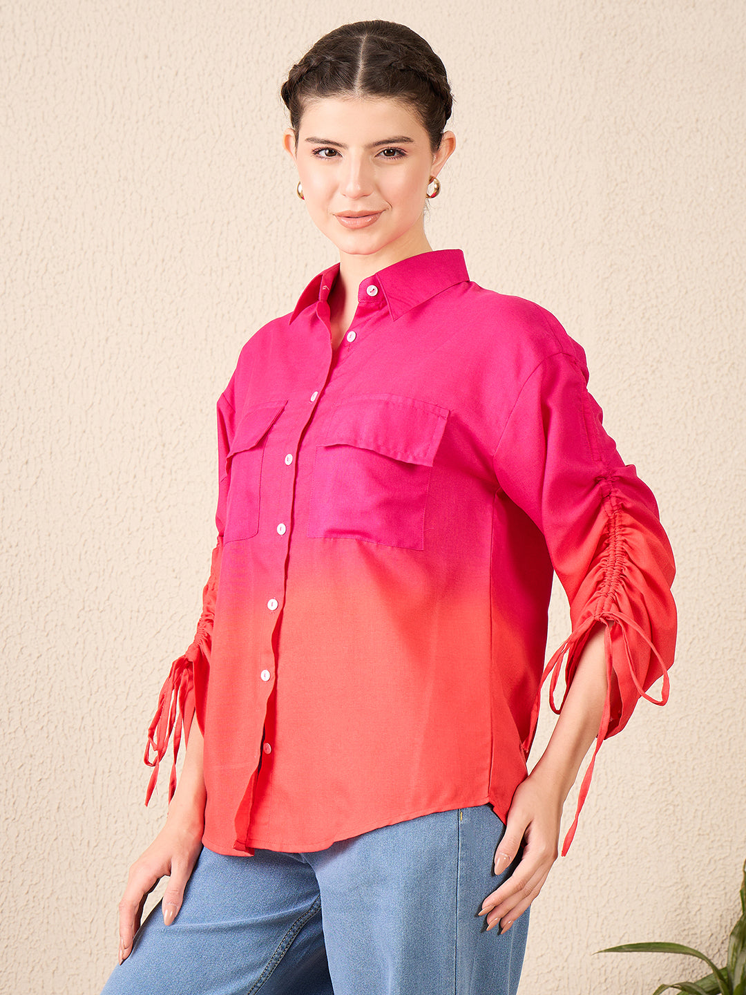 Ruched Tie-up Sleeves Shirt - Uptownie