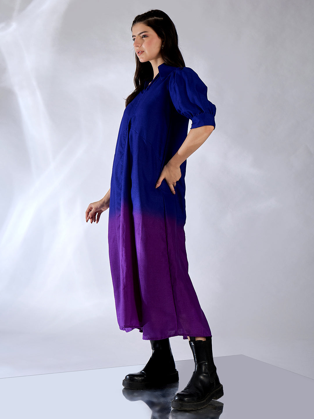 Front Pleated Cotton Midi Dress