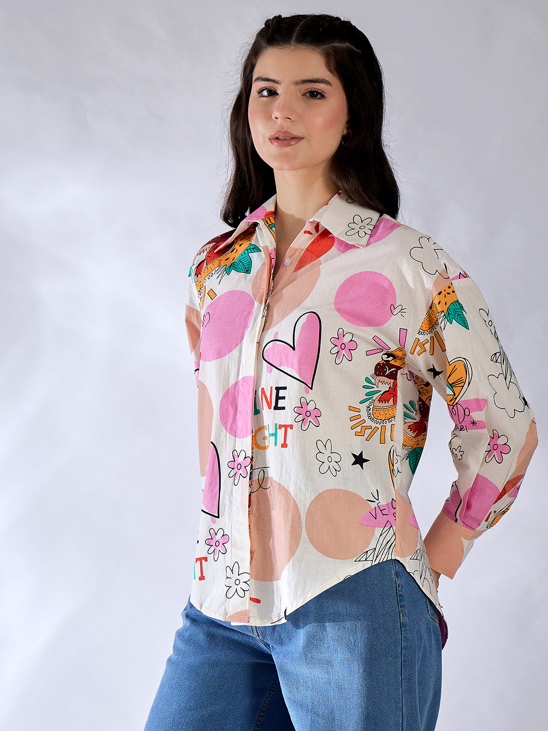 Printed Asymmetrical Cotton Shirt - Uptownie
