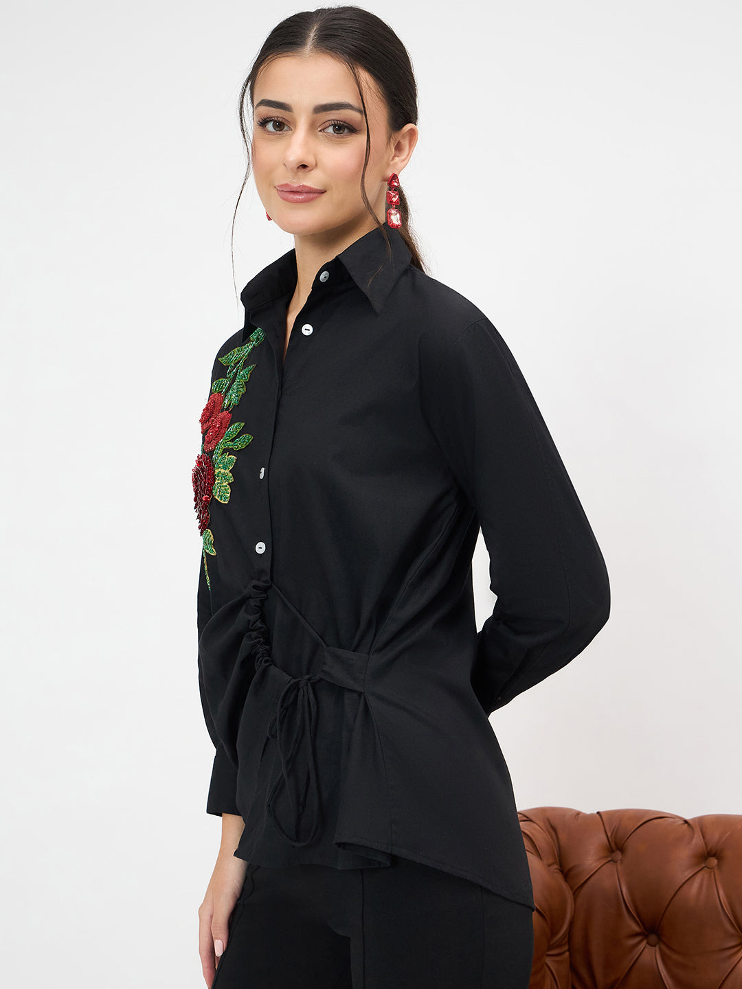 Side Tie-Up Cotton Shirt