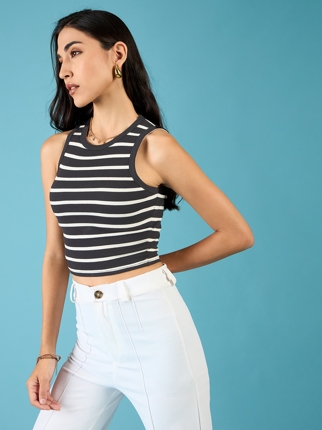 Stretchable Ribbed Sleeveless Crop Top - Uptownie