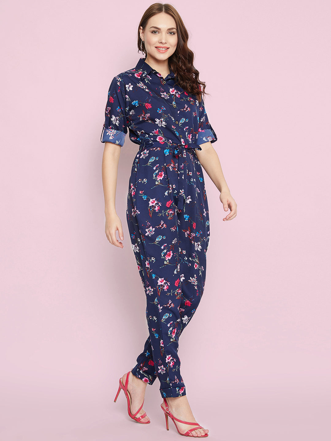 Floral Roll Up Jumpsuit - Uptownie