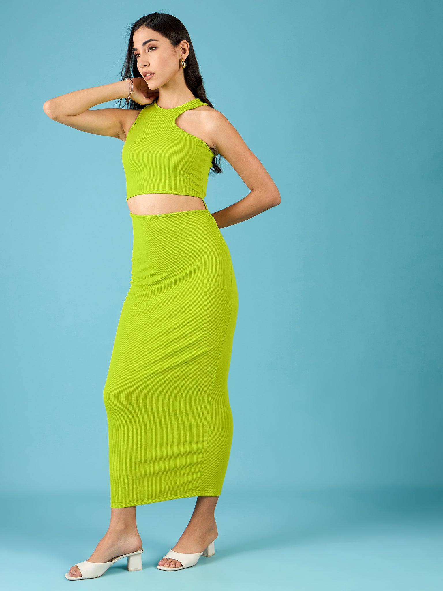 Stretchable Ribbed Cutout Dress - Uptownie