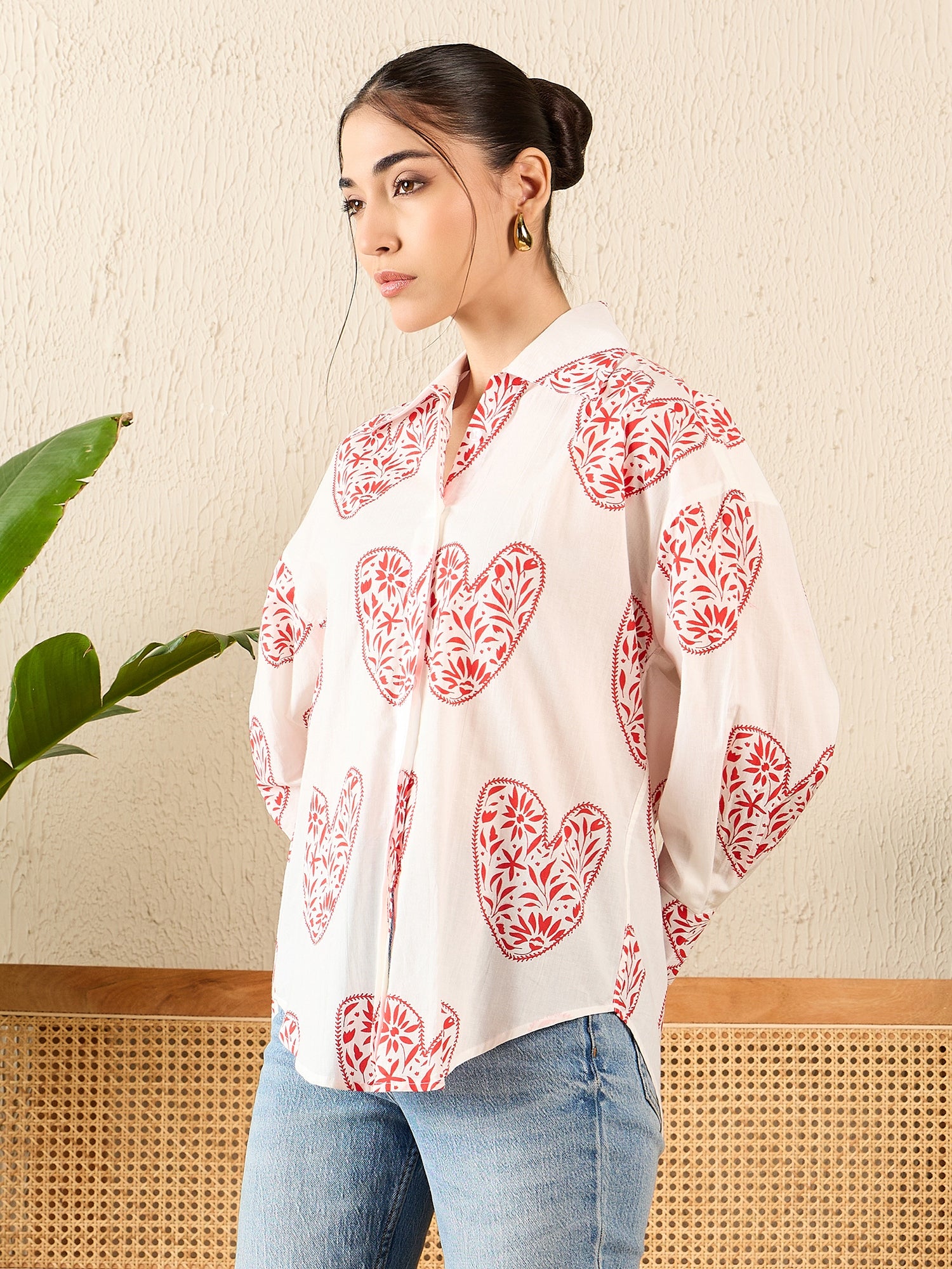 Printed Asymmetrical Cotton Shirt - Uptownie