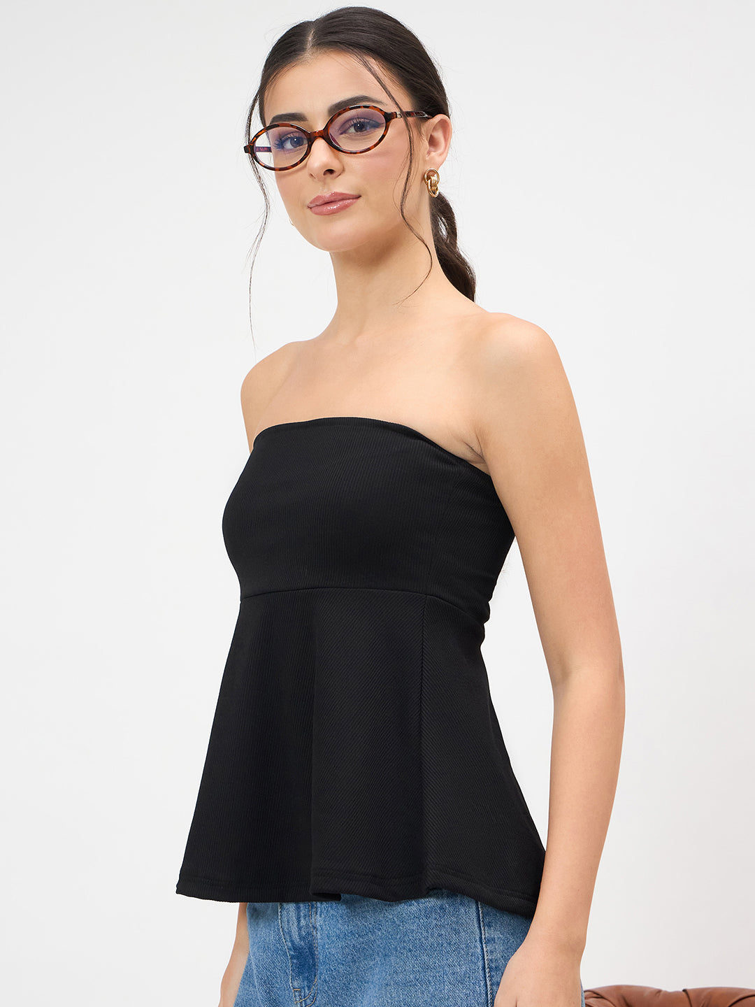 Ribbed Bandeau Peplum Top