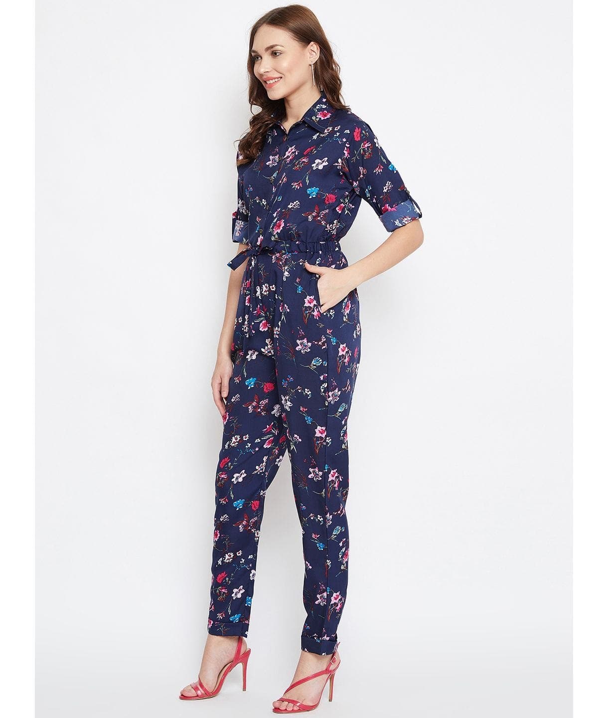 Floral Roll Up Jumpsuit - Uptownie