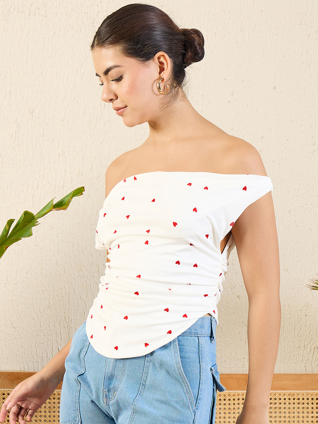 Printed Cotton Stretchable Draped Crop Top - Uptownie