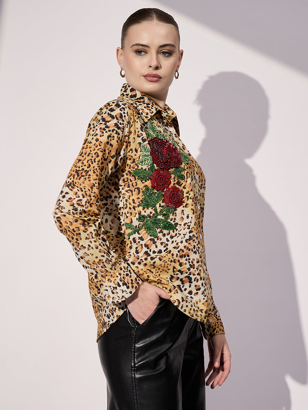 Sequinned Applique Cotton Shirt - Uptownie