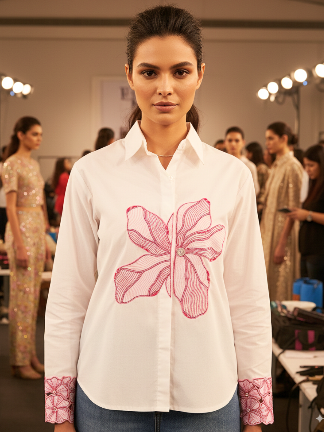 Floral Embroidered Full Sleeve Cotton Shirt - Uptownie