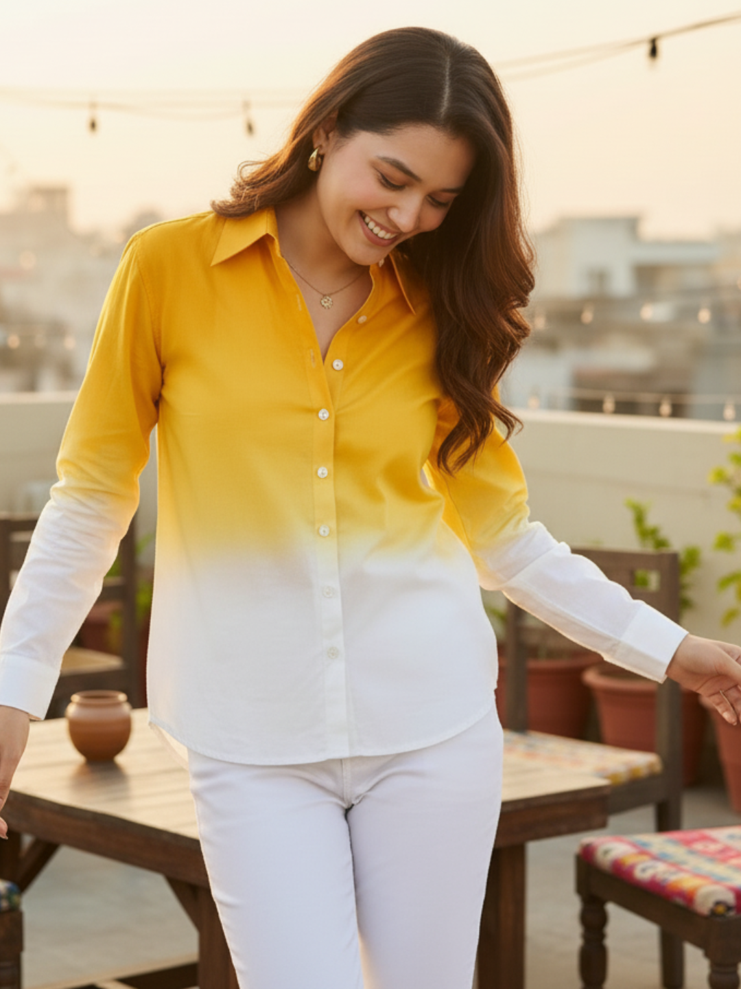 Printed Cotton Ombre Shirt - Uptownie