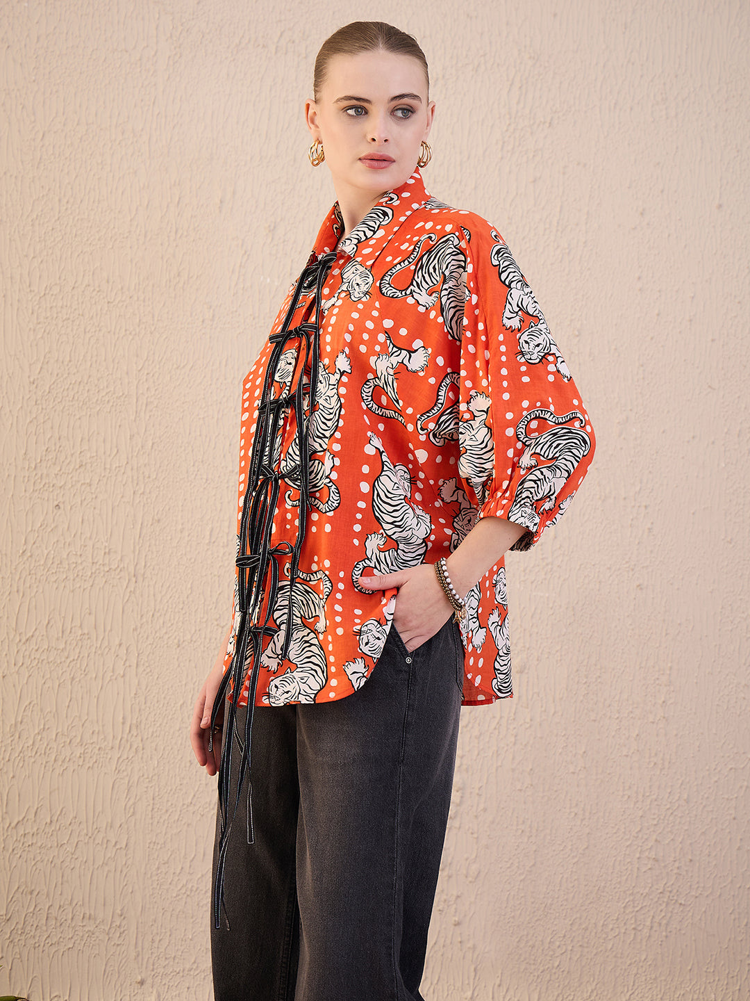 Printed Tie-Up Full Sleeve Cotton Shirt - Uptownie