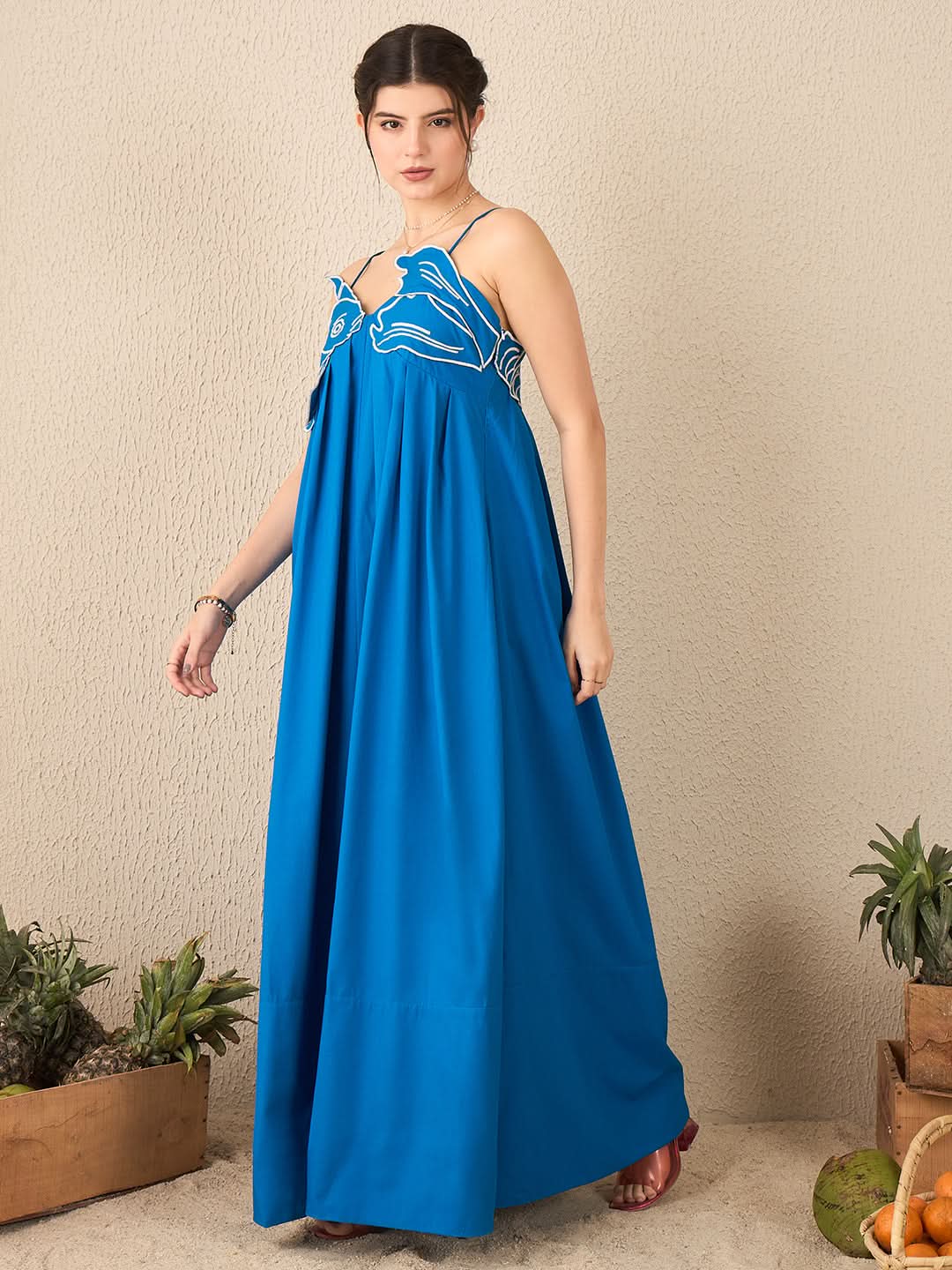 Fish Applique Cotton Maxi Dress - Uptownie